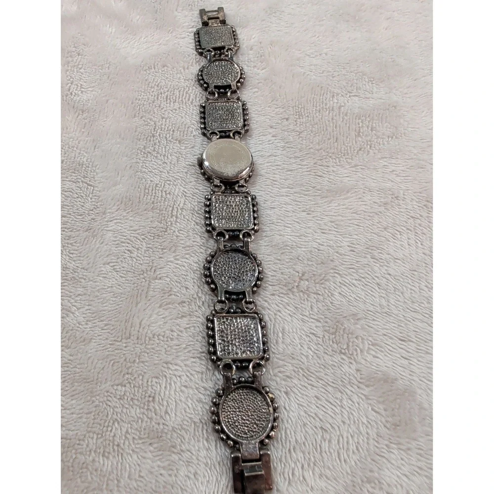 Vintage Mixed Stone Panel Bracelet Watch Silver Tone Japan‎ Quartz Boho Style
